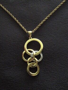14K Gold Diamond Cascading Circle Pendant Necklace 18" Estate DRW Speidel Chain
